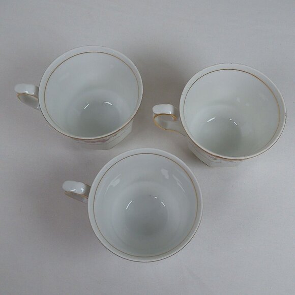Lot of 3 Harmony House Rosette Fine China White Cup Octagonal Tan Scroll & Band - Picture 5 of 7